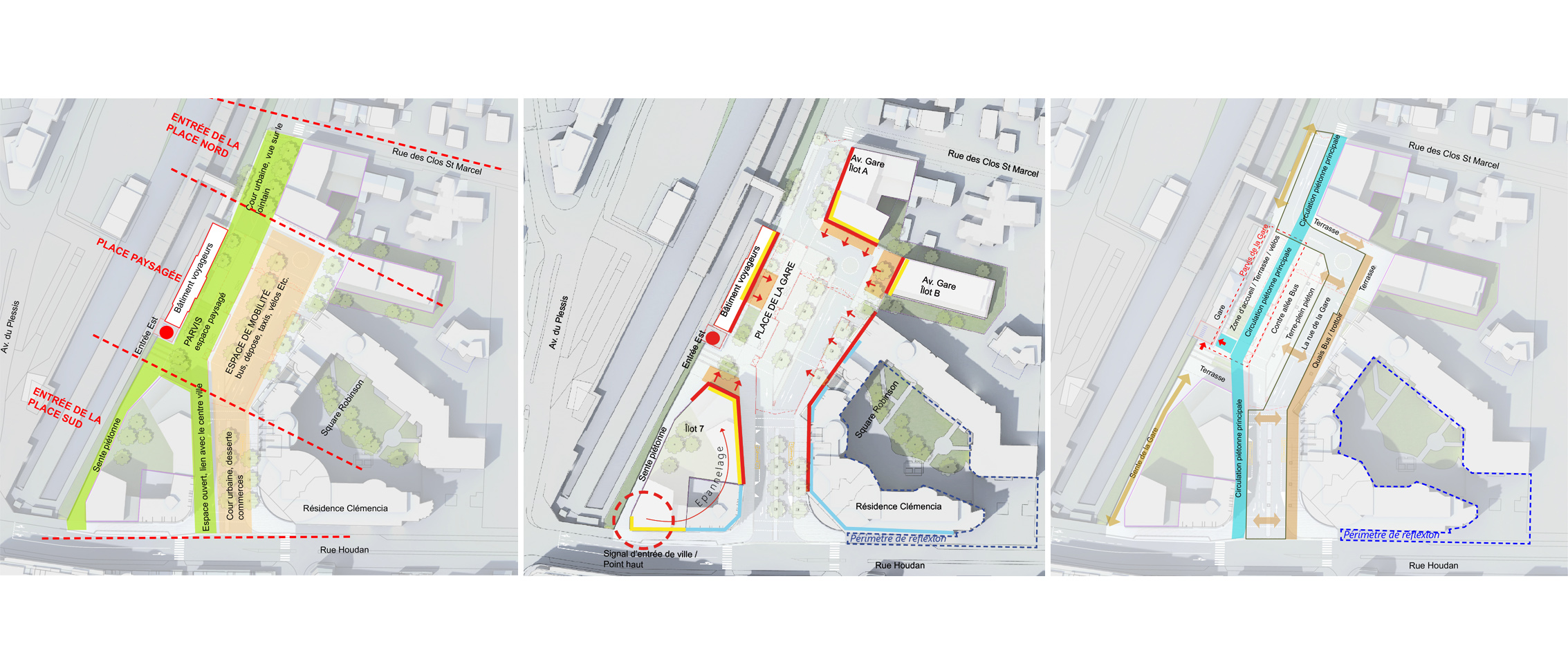 Étude de faisabilité des espaces publics de la place de la gare Robinson à Sceaux